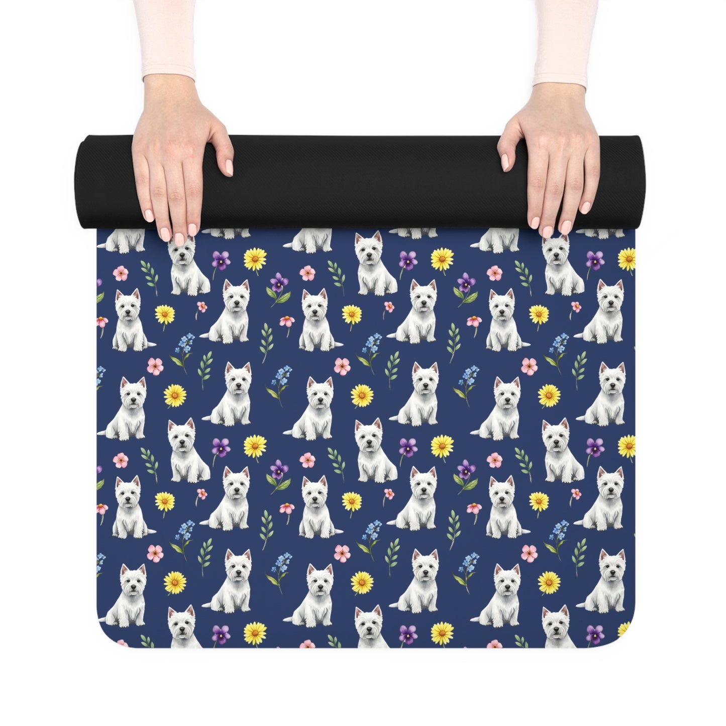 West Highland White Terrier Dog Floral Yoga Mat – Durable Non-Slip Rubber Surface for Home & Studio Practice
