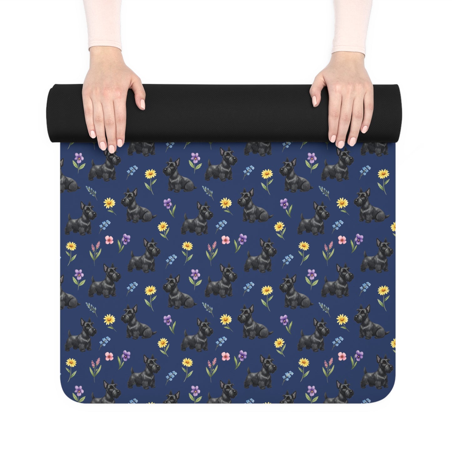 Scottish Terrier Dog Floral Yoga Mat – Durable Non-Slip Rubber Surface for Home & Studio Practice