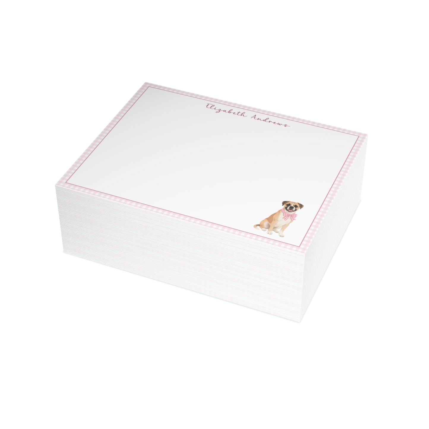 Boxer Dog Pink Gingham Personalized Notecard Set