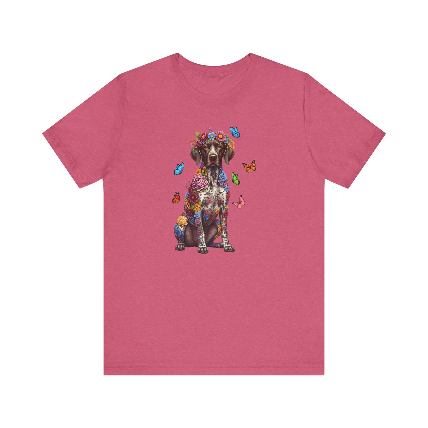 Whimsical Floral German Shorthaired Pointer Tee – Colorful Dog Lover Shirt with Butterflies