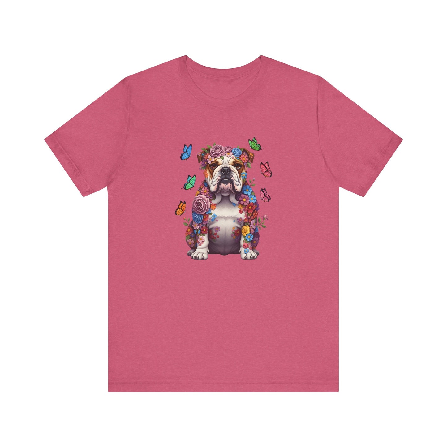 Whimsical Floral English Bulldog Tee – Colorful Dog Lover Shirt with Butterflies