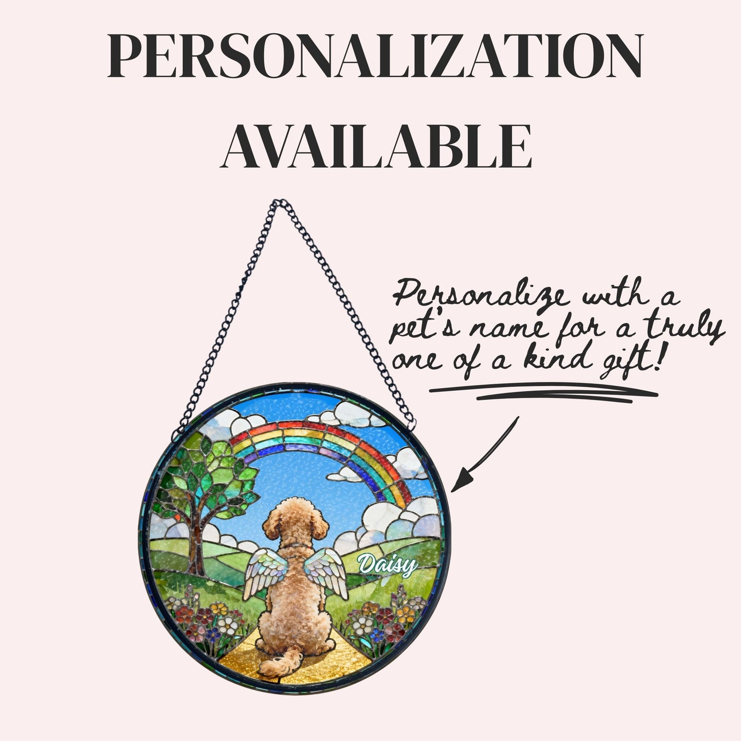 Goldendoodle Rainbow Bridge Stained Glass Suncatcher