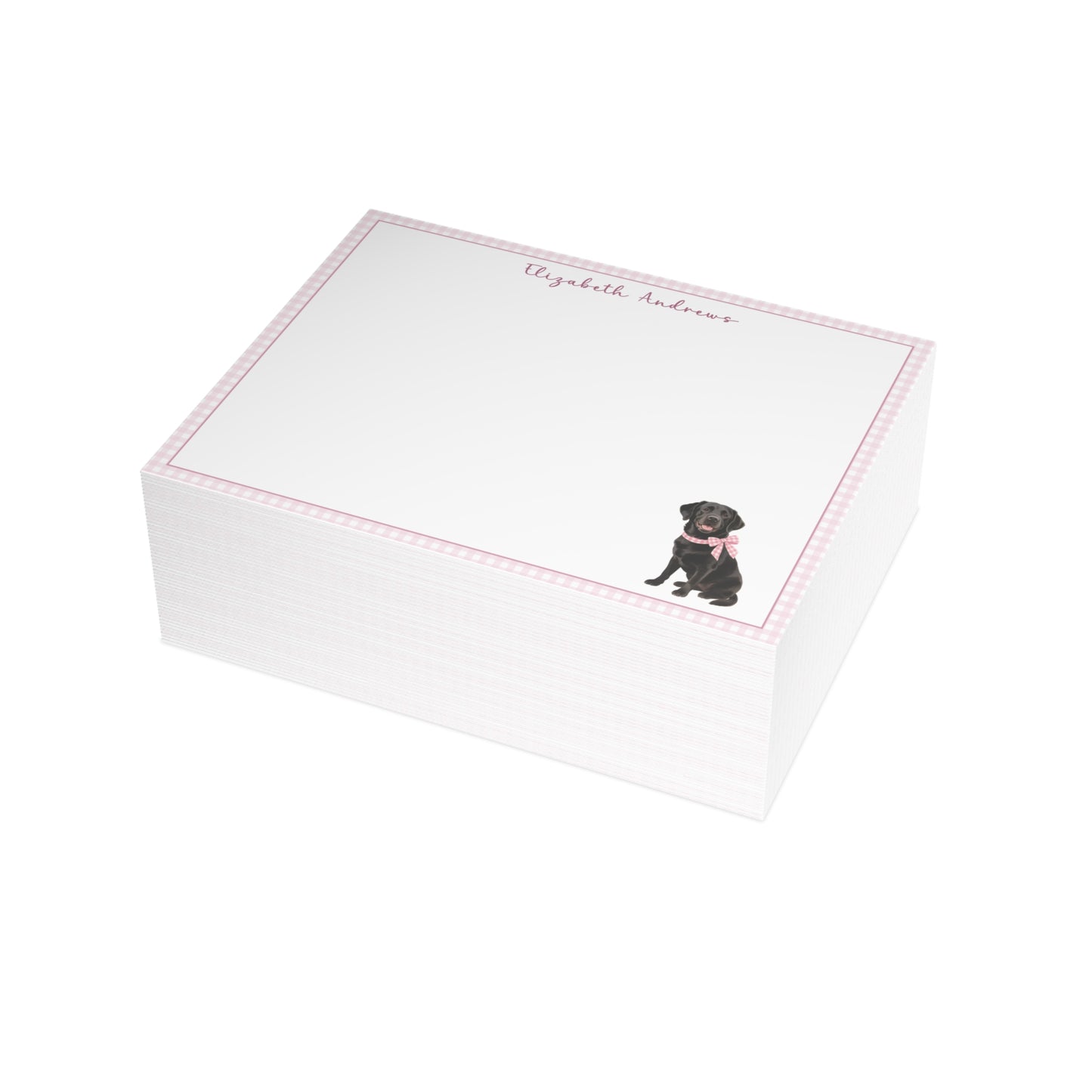 Black Labrador Retriever Dog Pink Gingham Personalized Notecard Set