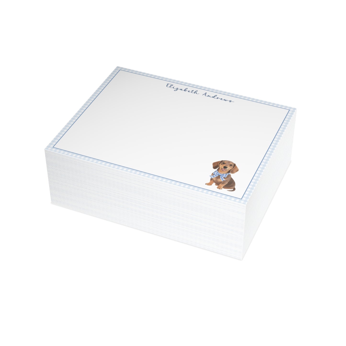 Dachshund Dog Blue Gingham Personalized Notecard Set