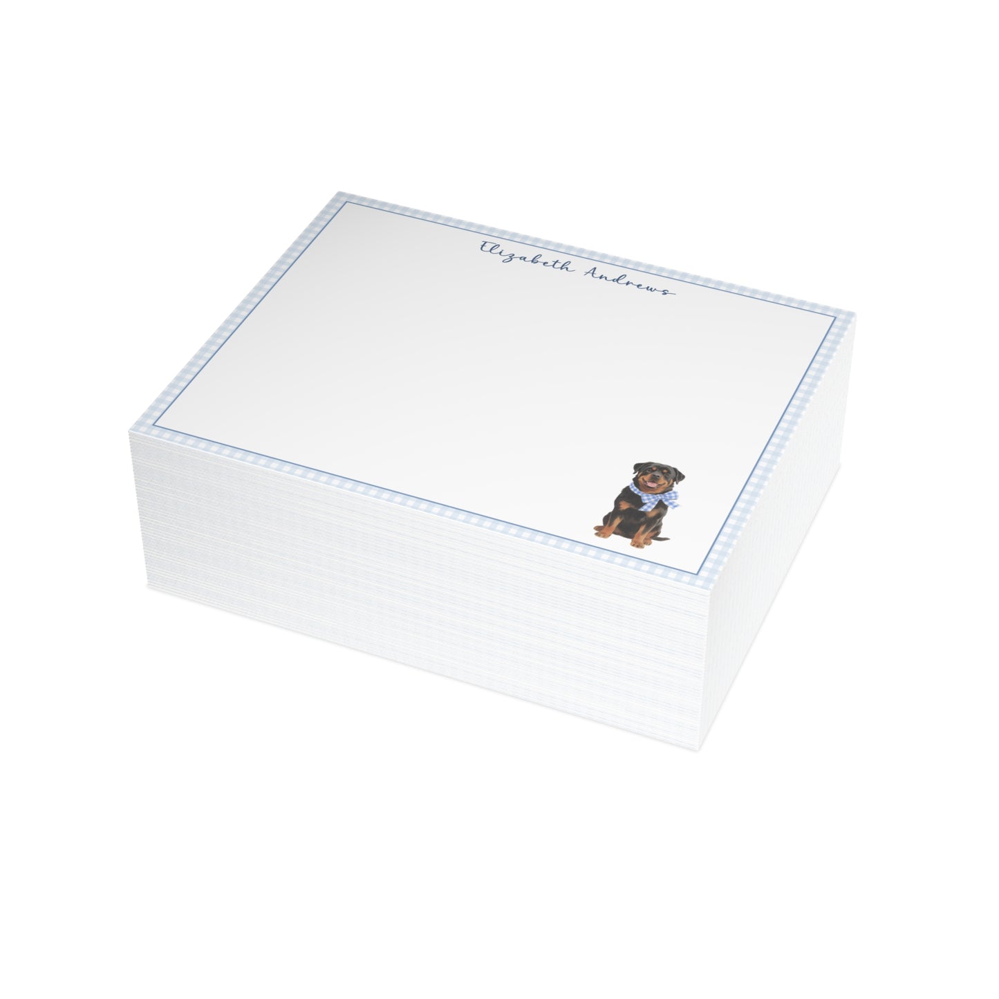 Rottweiler Dog Blue Gingham Personalized Notecard Set