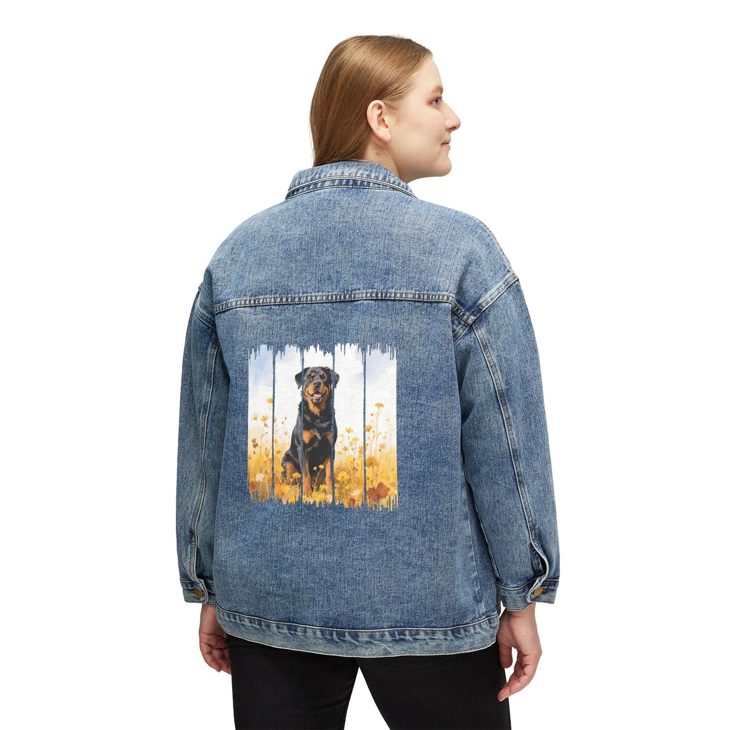 Trendy Rottweiler Dog Women's Denim Jacket, Dog Demin Jacket, Gift for Rottie Dog Mom, Gift for Dog Lovers, Fall Dog Style