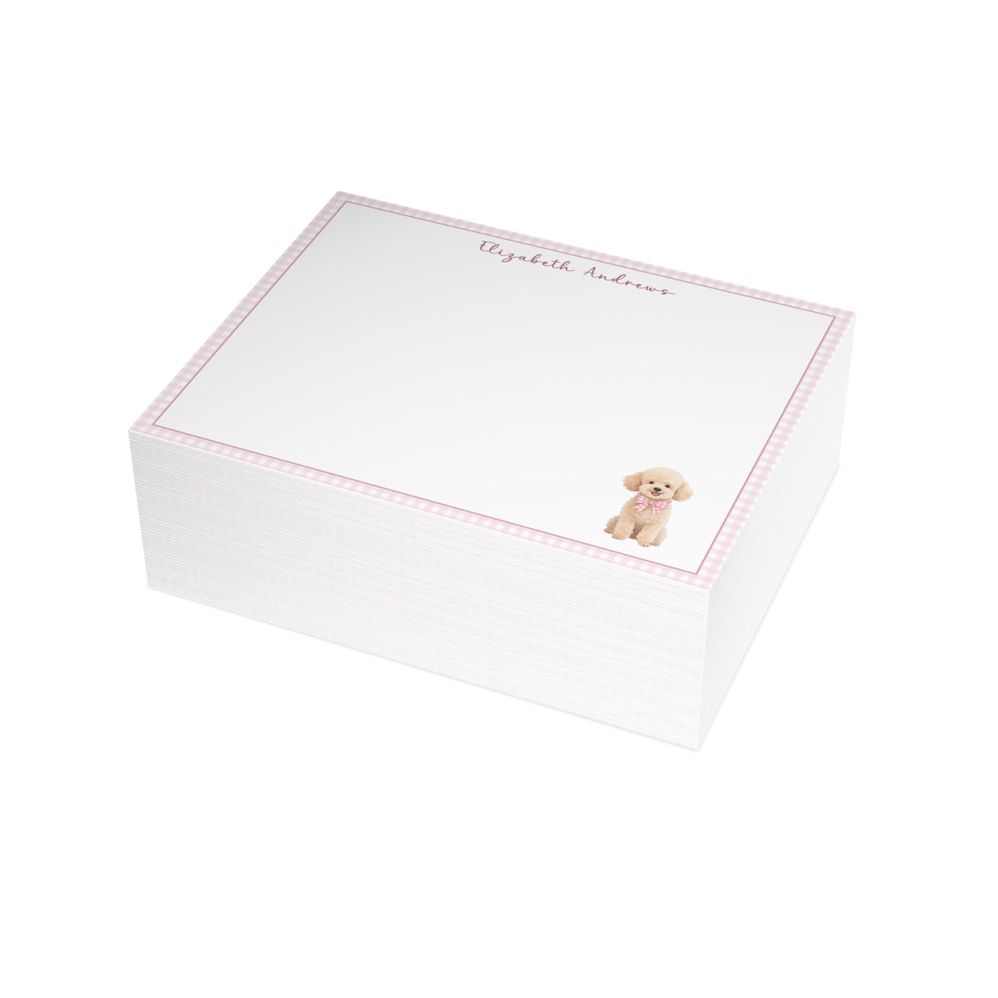 Poodle Dog Pink Gingham Personalized Notecard Set