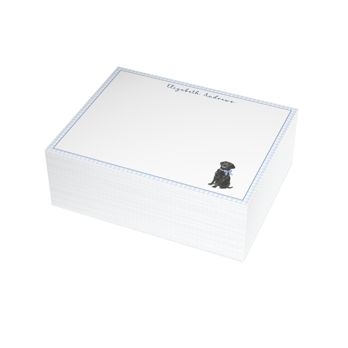 Black Labrador Retriever Dog Blue Gingham Personalized Notecard Set