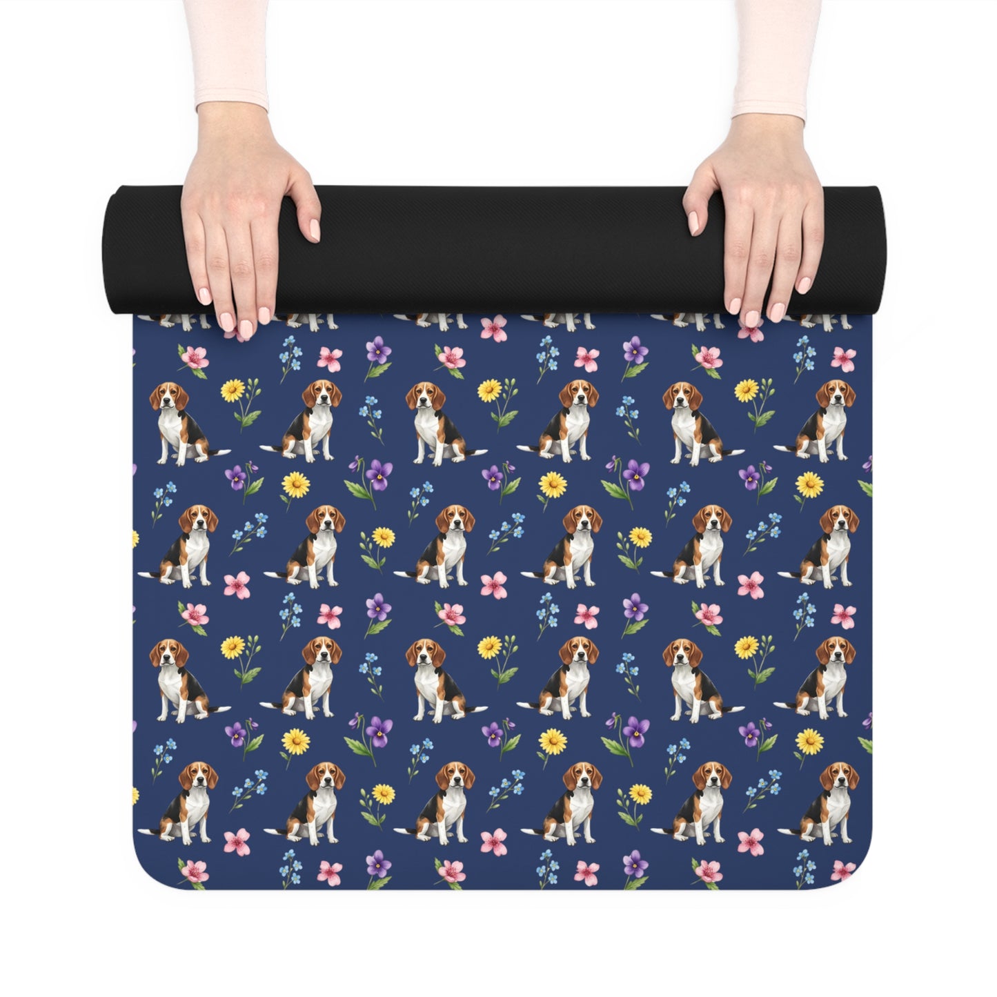 Beagle Dog Floral Yoga Mat – Durable Non-Slip Rubber Surface for Home & Studio Practice