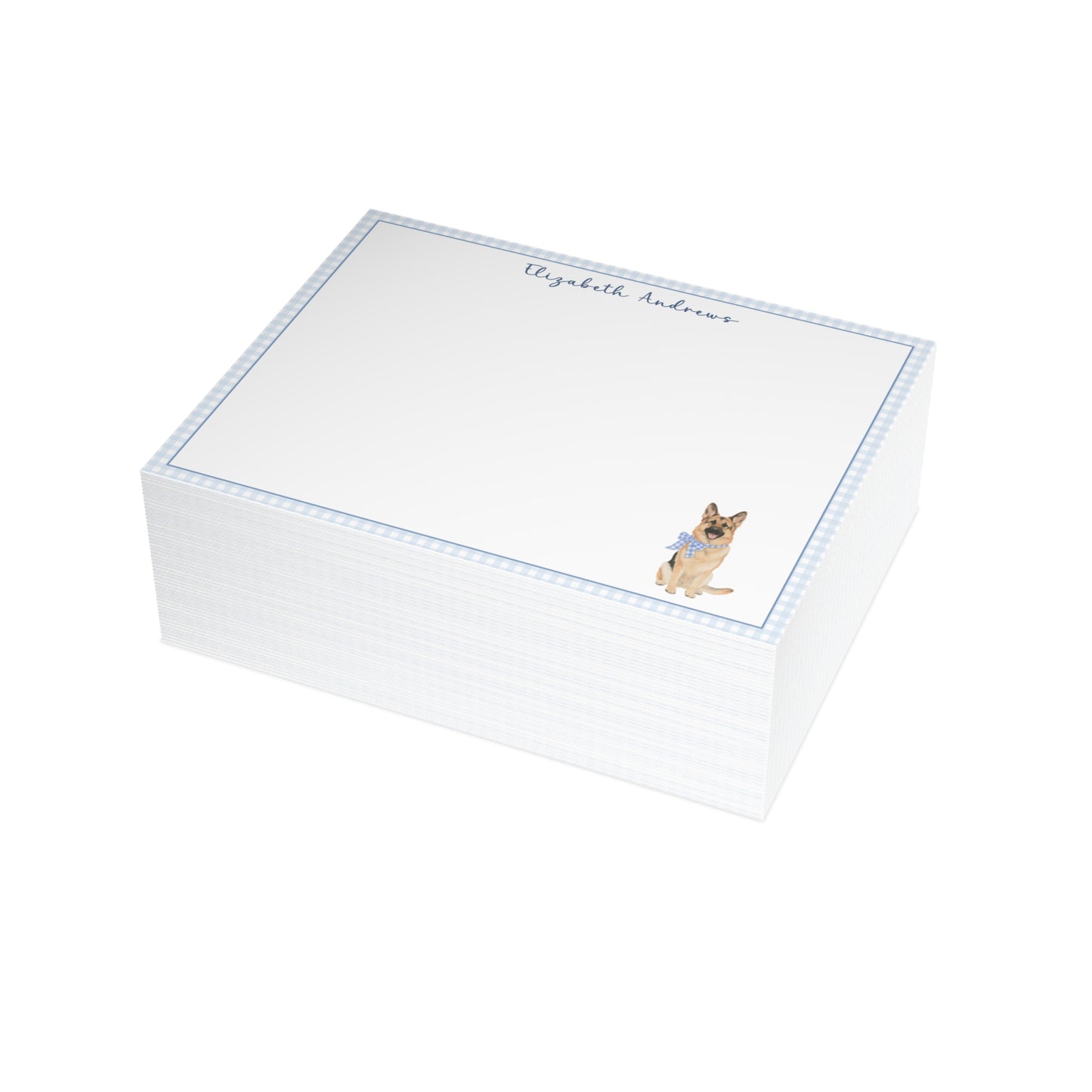 German Shepherd Dog Blue Gingham Personalized Notecard Set