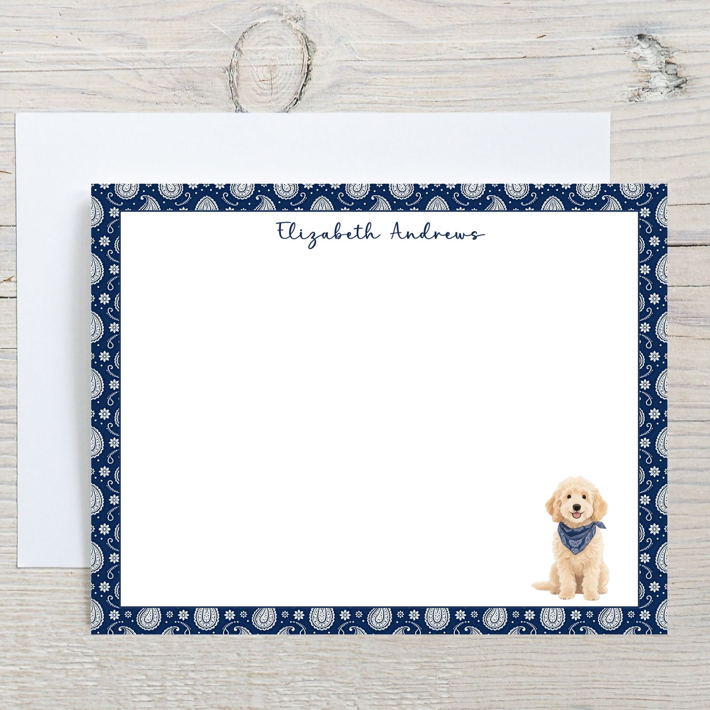 Goldendoodle Navy Blue Paisley Notecard Set