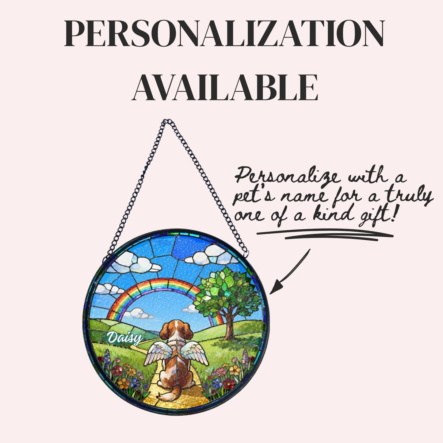 Cavalier King Charles Spaniel Rainbow Bridge Stained Glass Suncatcher