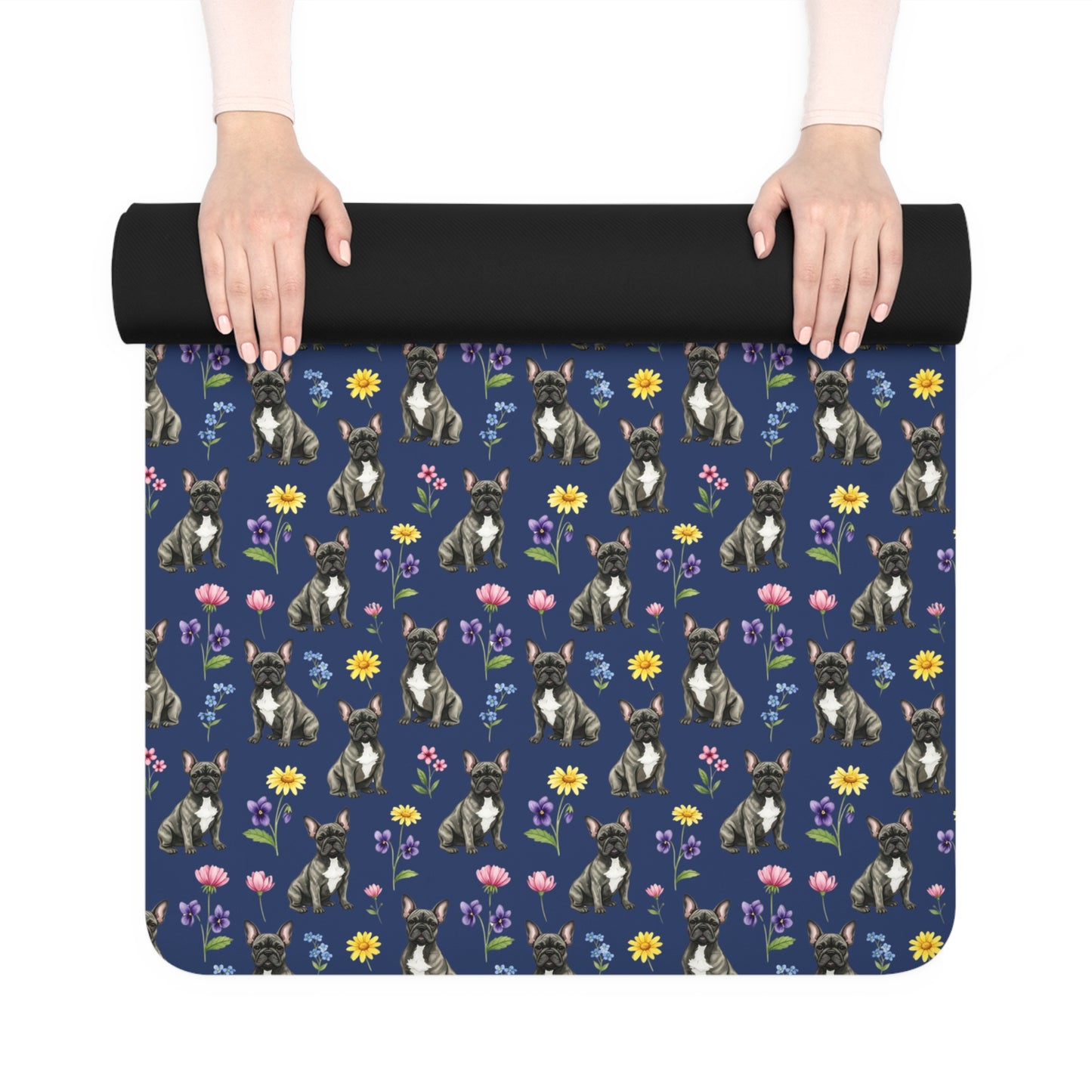 French Bulldog Dog Floral Yoga Mat – Durable Non-Slip Rubber Surface for Home & Studio Practice