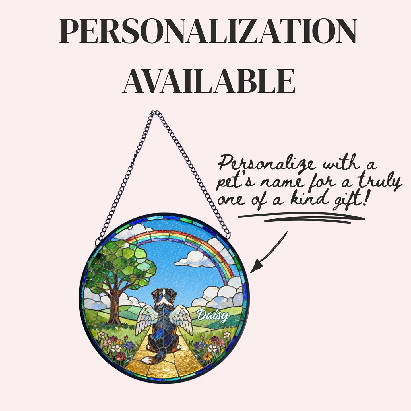 Bernese Mountain Dog Rainbow Bridge Stained Glass Style Suncatcher