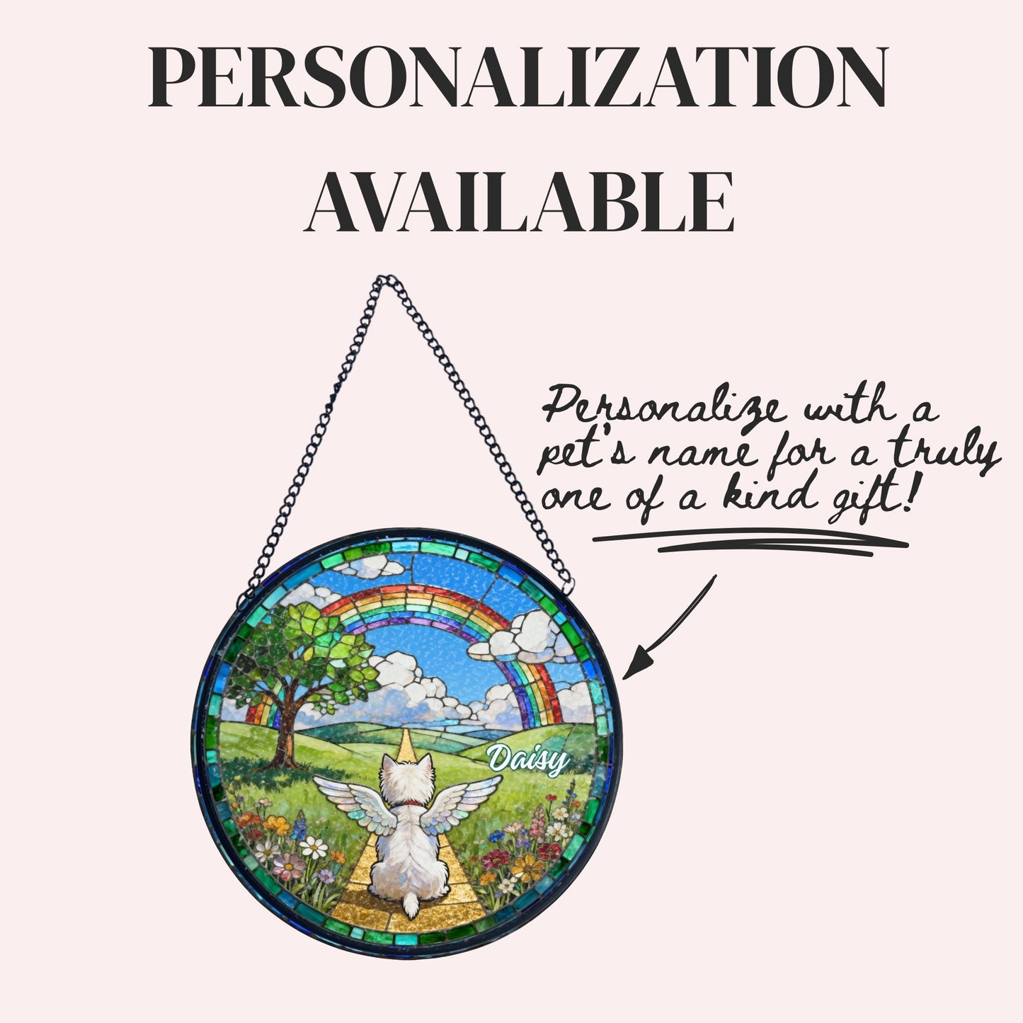 West Highland White Terrier Rainbow Bridge Stained Glass Suncatcher