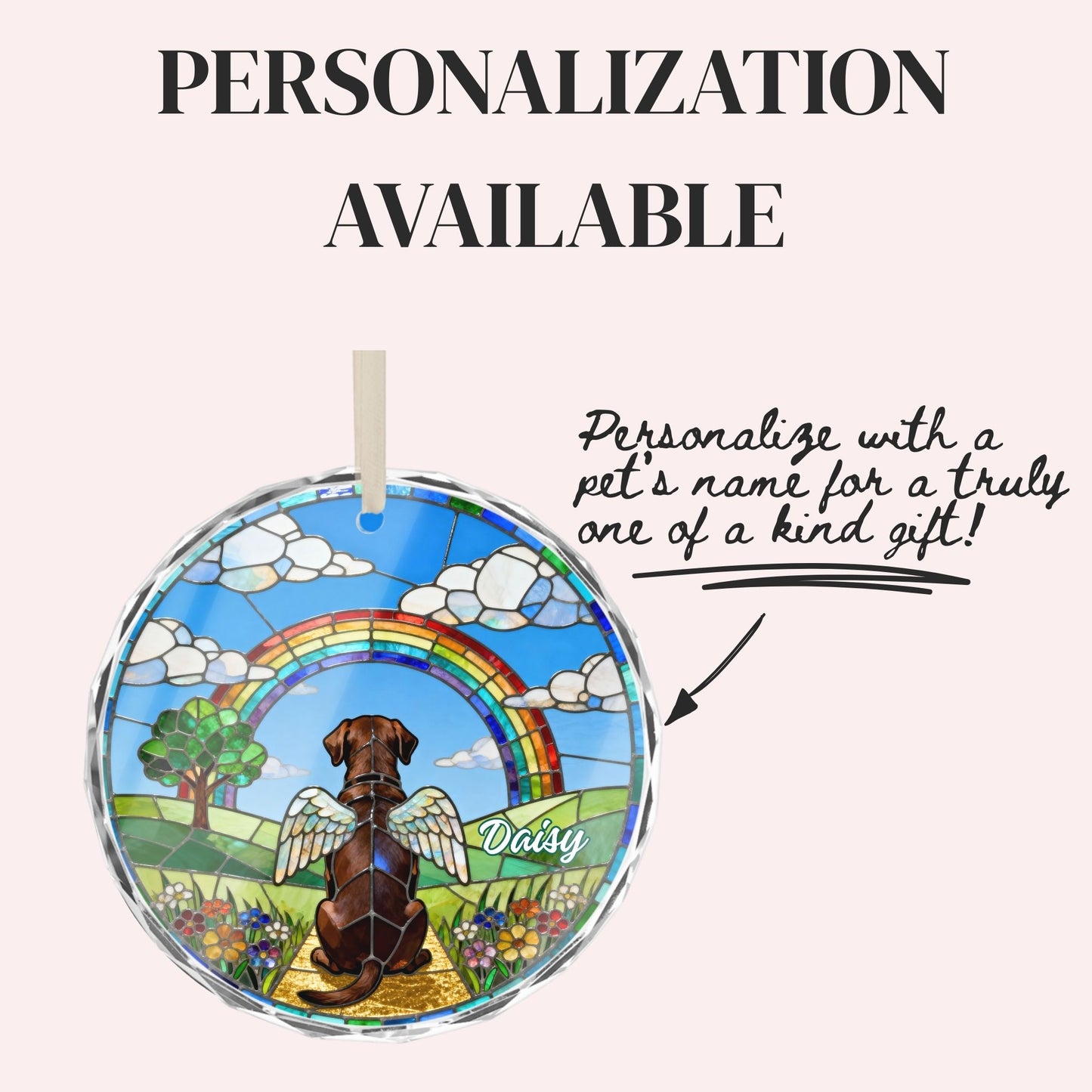 Chocolate Labrador Retriever Rainbow Bridge Stained Glass Ornament