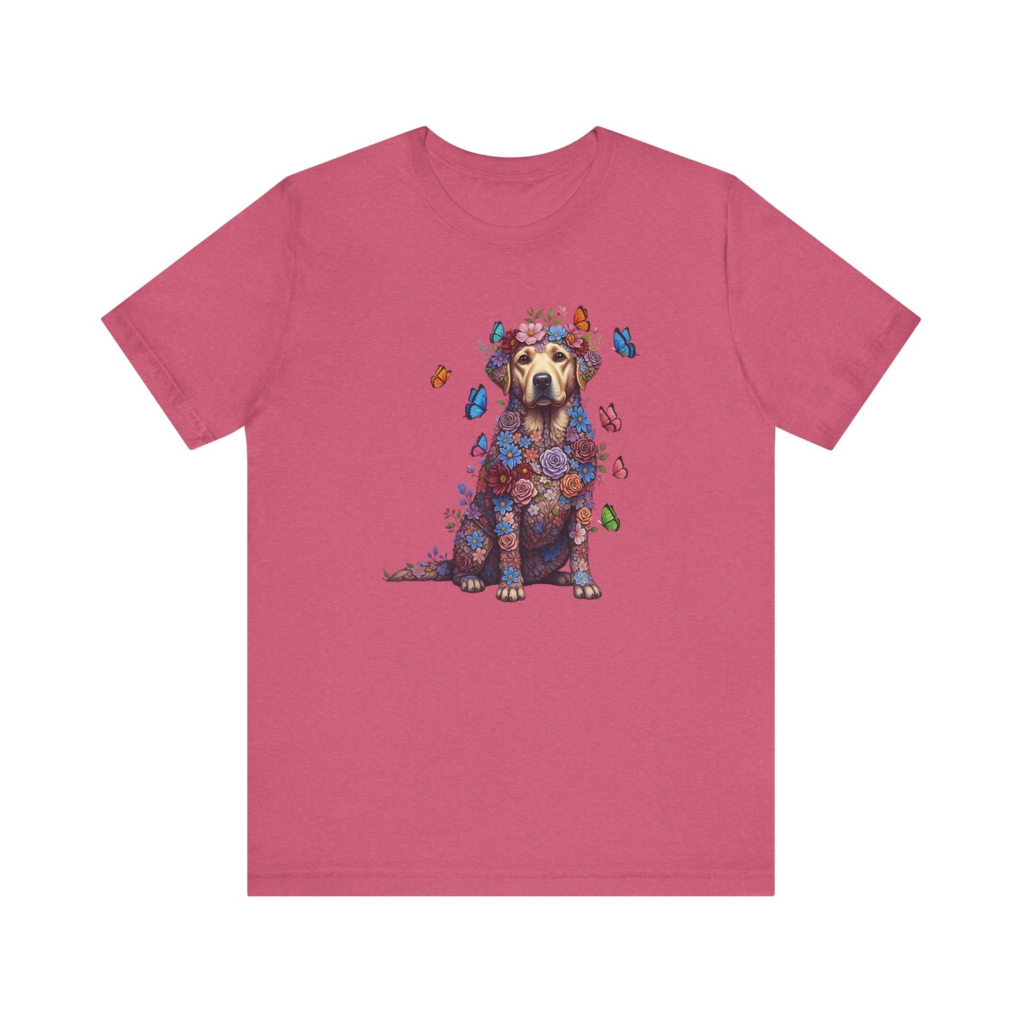 Whimsical Floral Labrador Retriever Tee – Colorful Dog Lover Shirt with Butterflies