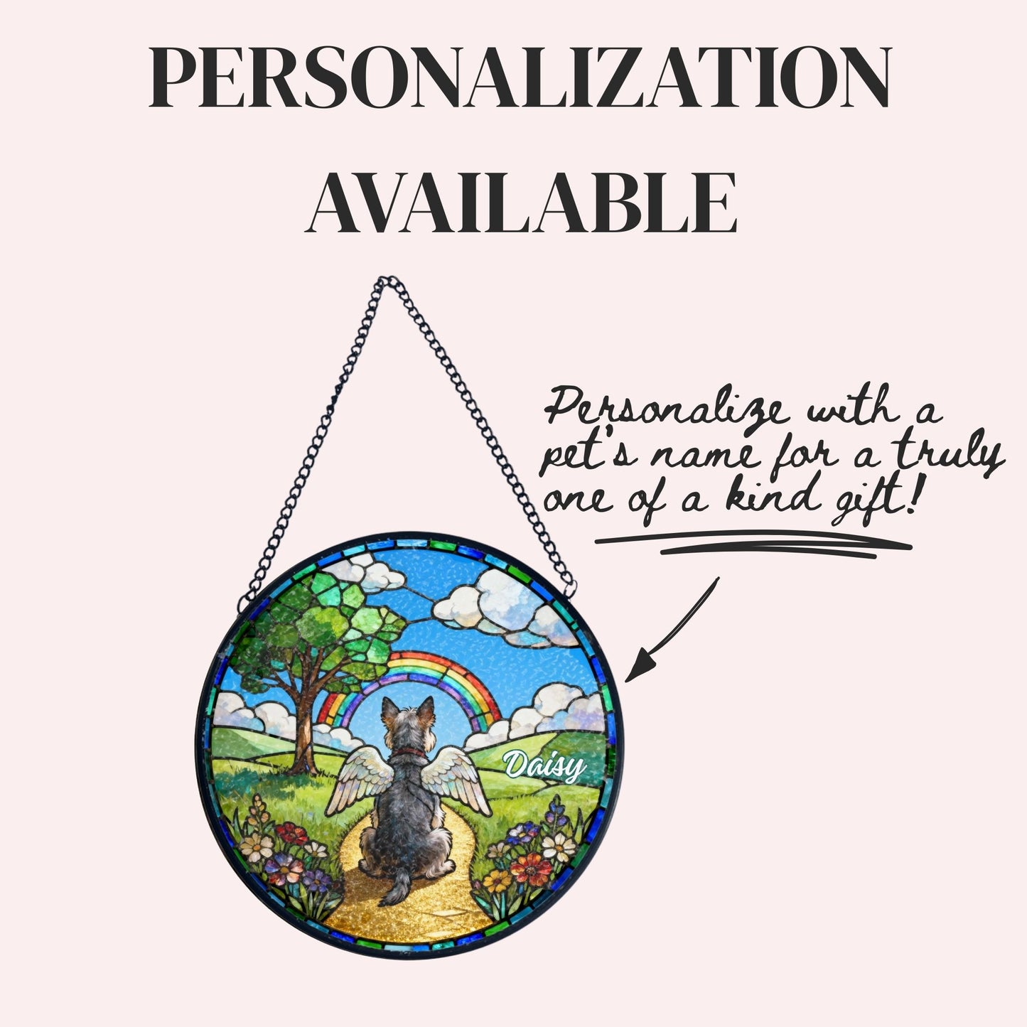 Miniature Schnauzer Rainbow Bridge Stained Glass Suncatcher