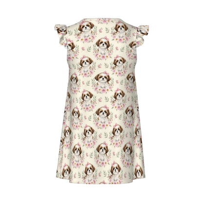 Shih Tzu Girl's Flutter Sleeve Nightgown