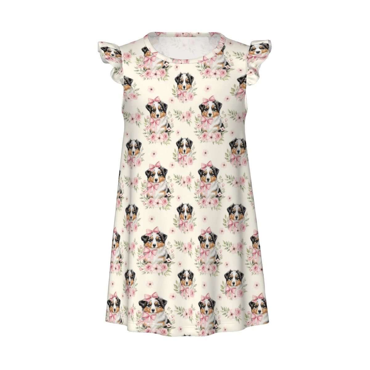 Australian Shepherd Dog Girl's Flutter Sleeve Nightgown