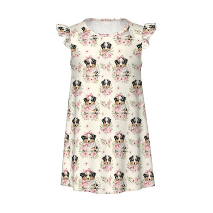 Australian Shepherd Dog Girl's Flutter Sleeve Nightgown