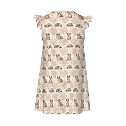 Australian Shepherd Dog Girl's Flutter Sleeve Nightgown