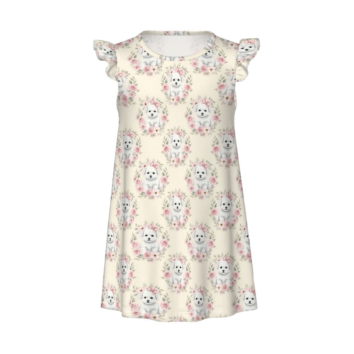 Bichon Frise Girl's Flutter Sleeve Nightgown
