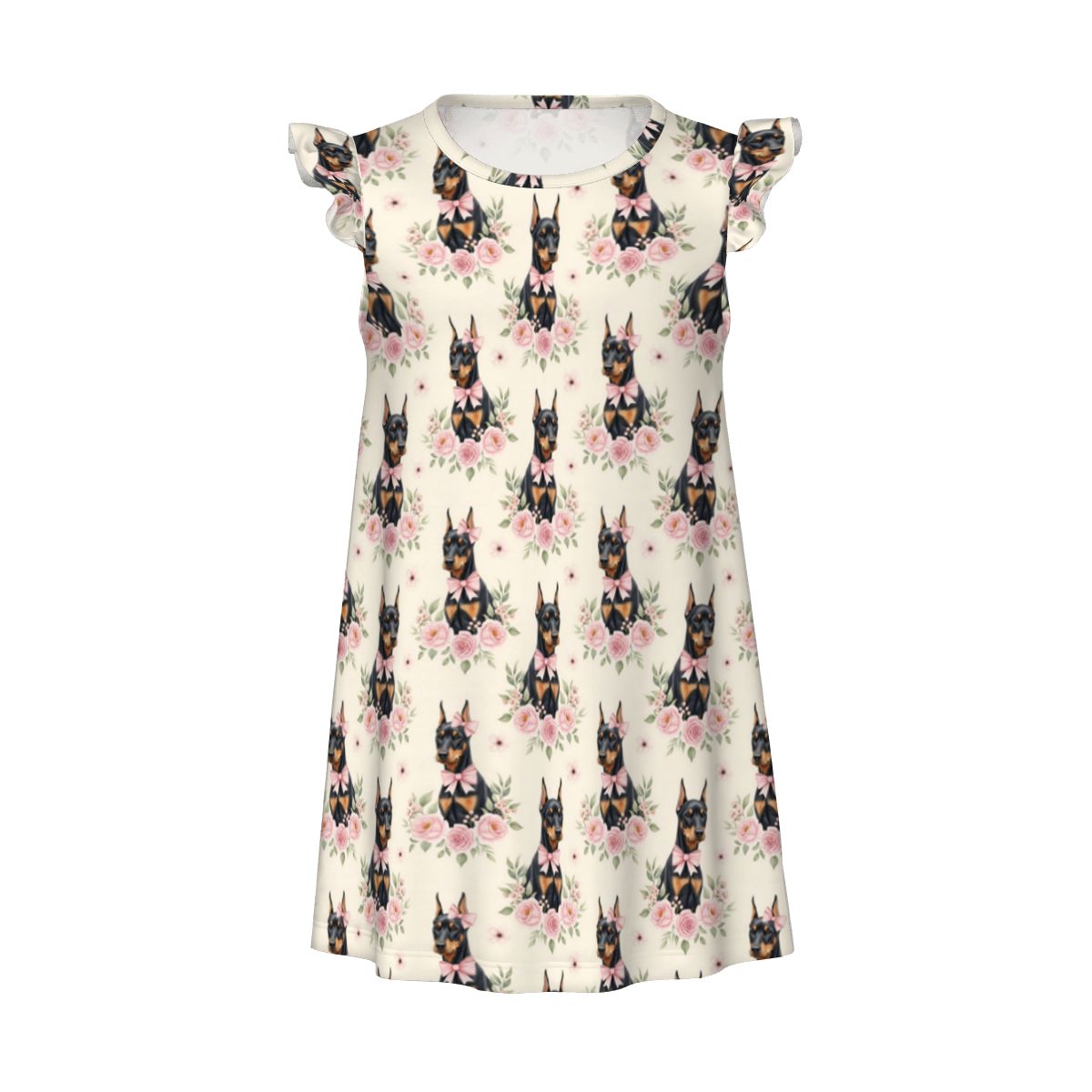 Doberman Pinscher Girl's Flutter Sleeve Nightgown