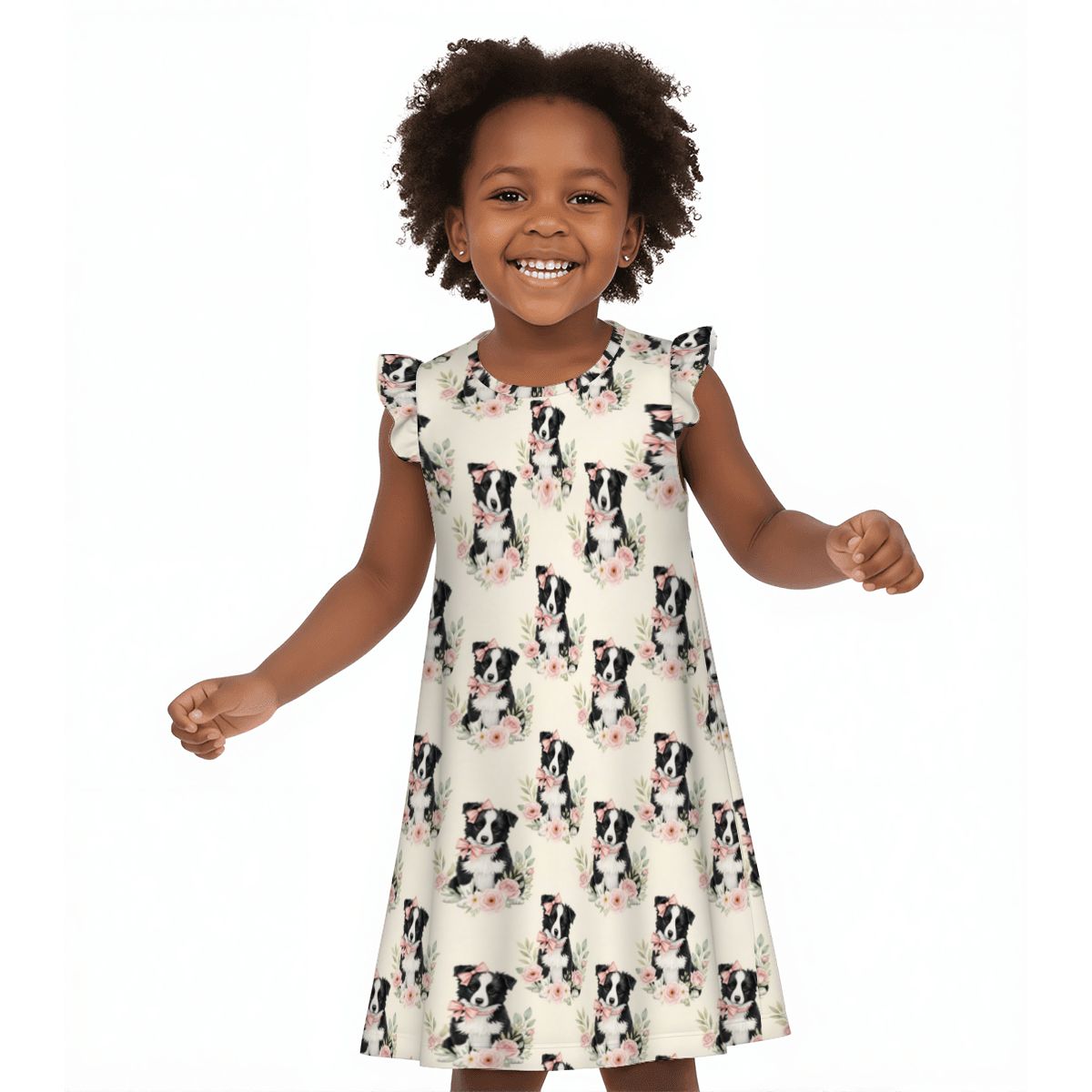 Border Collie Girl's Flutter Sleeve Nightgown
