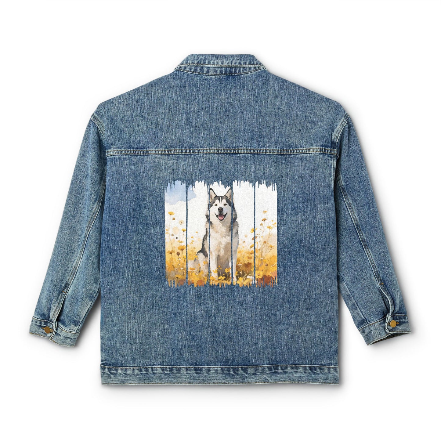 Trendy Siberian Husky Dog Women's Denim Jacket, Dog Demin Jacket, Gift for Siberian Husky Dog Mom, Gift for Dog Lovers, Fall Dog Style