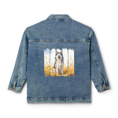 Trendy Siberian Husky Dog Women's Denim Jacket, Dog Demin Jacket, Gift for Siberian Husky Dog Mom, Gift for Dog Lovers, Fall Dog Style