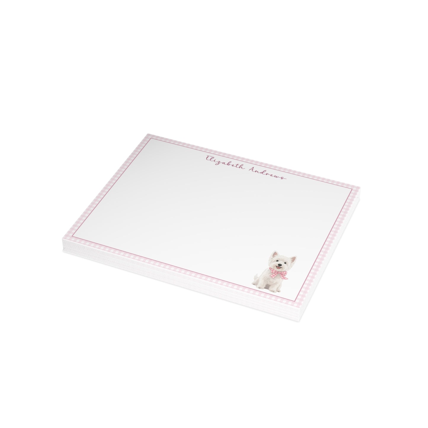 West Highland White Terrier Dog Pink Gingham Personalized Notecard Set