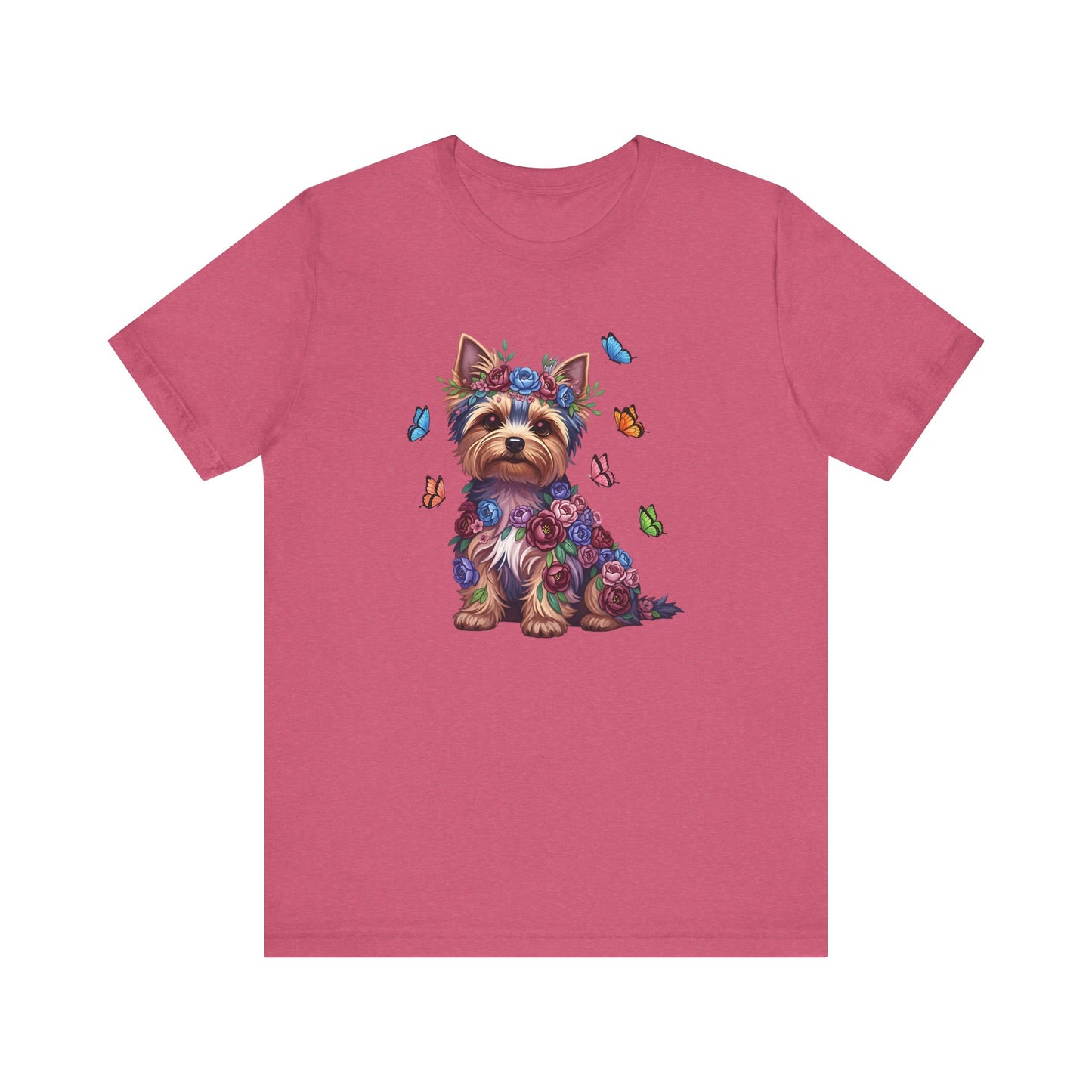 Whimsical Floral Yorkshire Terrier Tee – Colorful Dog Lover Shirt with Butterflies