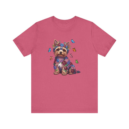 Whimsical Floral Yorkshire Terrier Tee – Colorful Dog Lover Shirt with Butterflies