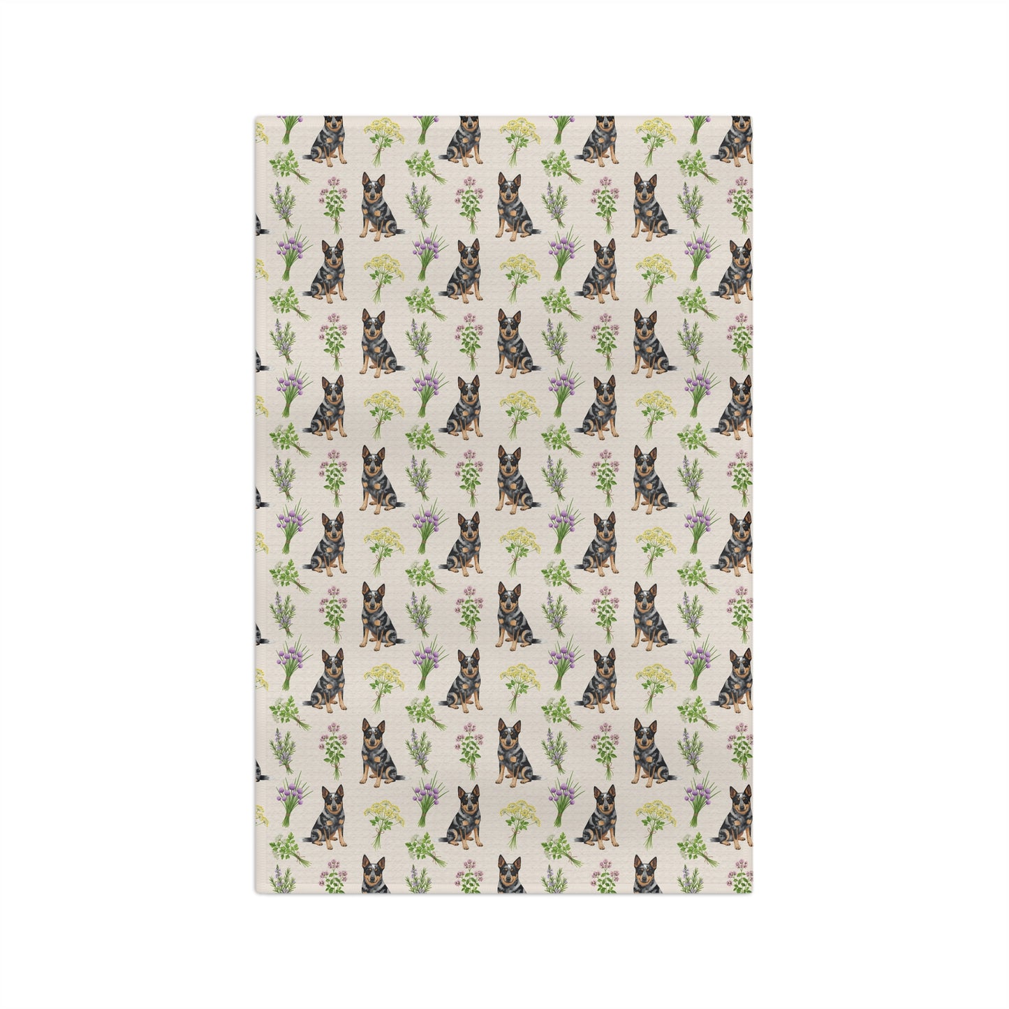 Australian Cattle Dog & Herbs Tea Towel - Floral Dog Kitchen Towel