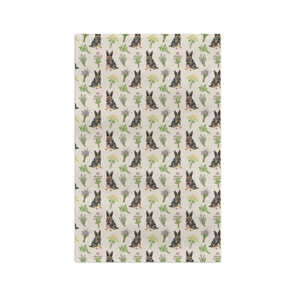 Australian Cattle Dog & Herbs Tea Towel - Floral Dog Kitchen Towel