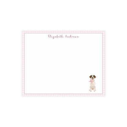 German Shorthaired Pointer Dog Pink Gingham Personalized Notecard Set