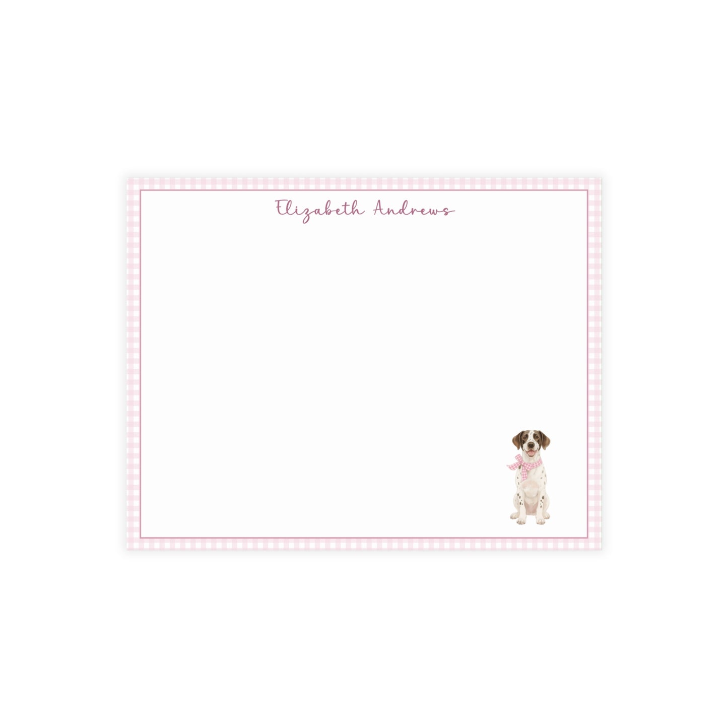 German Shorthaired Pointer Dog Pink Gingham Personalized Notecard Set