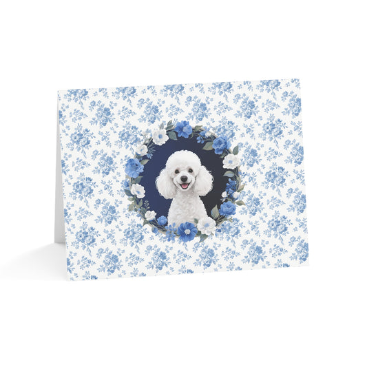 Poodle Dog Blue Floral Greeting Card Set