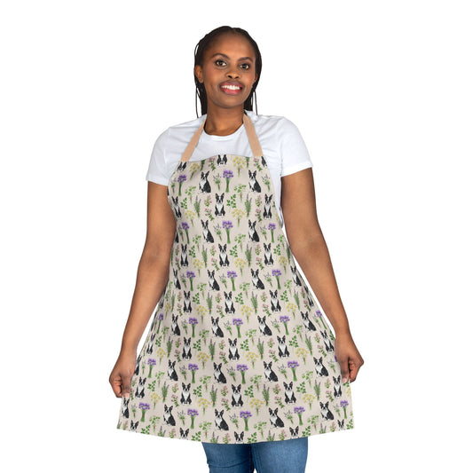 Boston Terrier Dog & Herbs Kitchen Apron