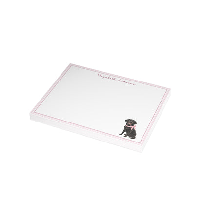 Black Labrador Retriever Dog Pink Gingham Personalized Notecard Set