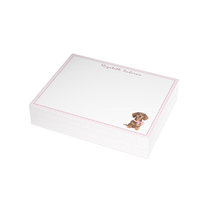 Dachshund Dog Pink Gingham Personalized Notecard Set