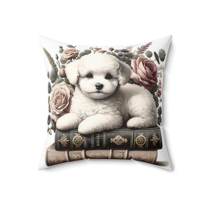 Bichon Frise Throw Pillow for Book Lovers