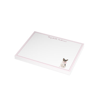 Rat Terrier Dog Pink Gingham Personalized Notecard Set