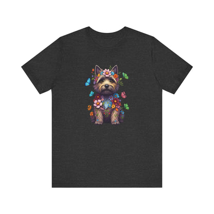 Whimsical Floral Cairn Terrier Tee – Colorful Dog Lover Shirt with Butterflies