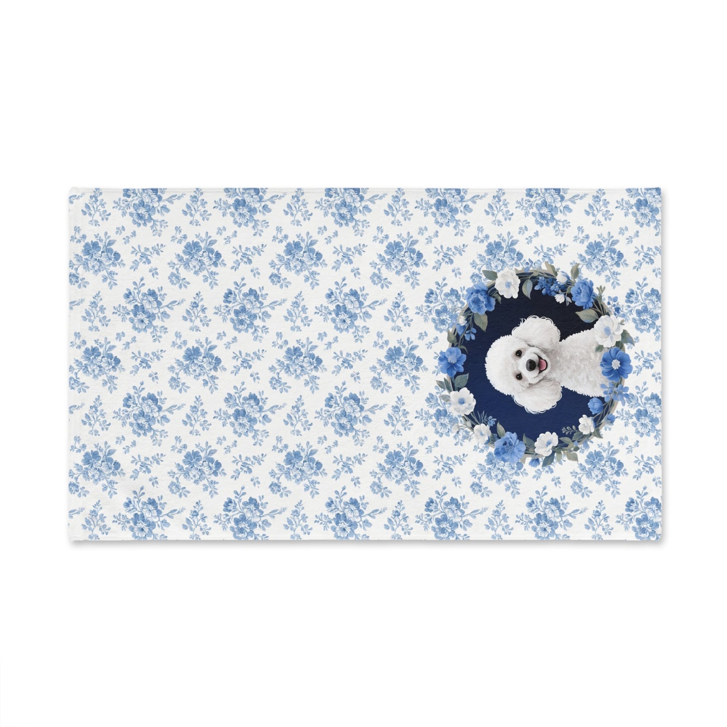 Blue Floral Poodle Dog Portrait Hand Towel – Cute Pet Bathroom Accessory