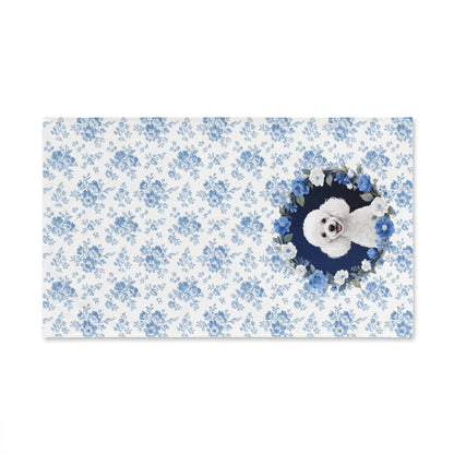 Blue Floral Poodle Dog Portrait Hand Towel – Cute Pet Bathroom Accessory