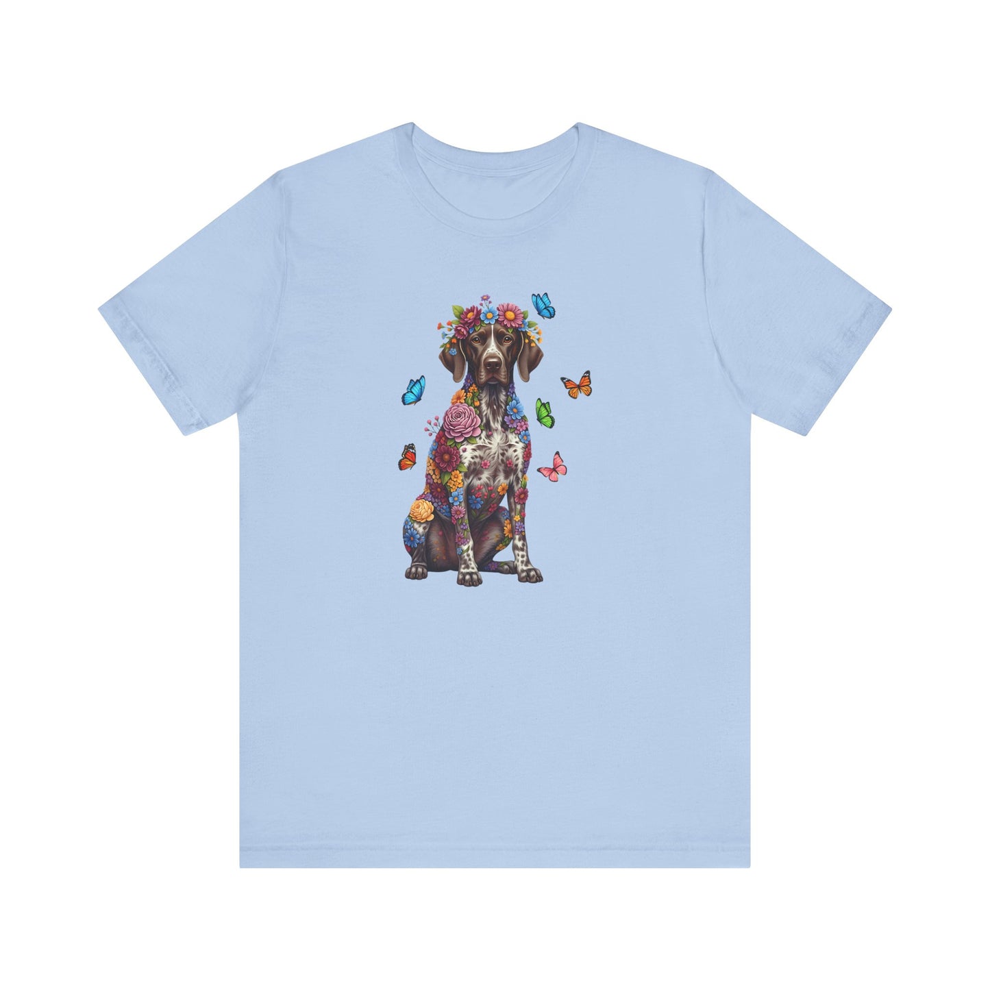 Whimsical Floral German Shorthaired Pointer Tee – Colorful Dog Lover Shirt with Butterflies
