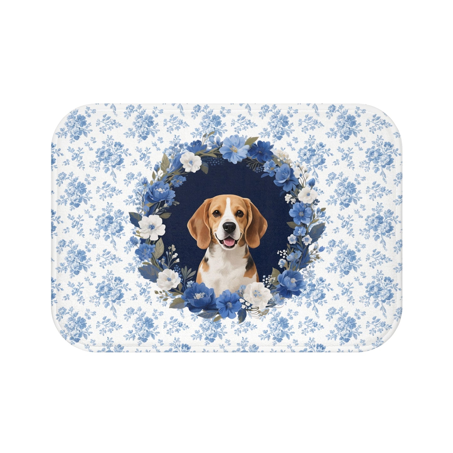 Blue Floral Beagle Bath Mat – Cute Beagle Dog Bathroom Rug