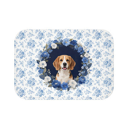 Blue Floral Beagle Bath Mat – Cute Beagle Dog Bathroom Rug